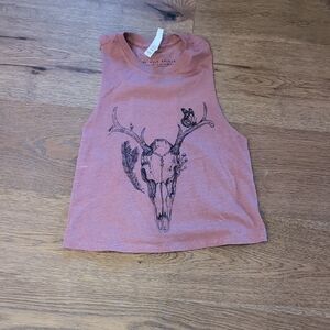 Rust Graphic Tank Top with Skull Design